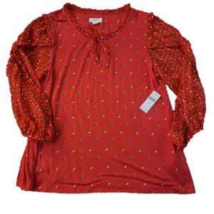 NWT Maeve By Anthropologie red polka dot shirt with puff sleeves. Size XL